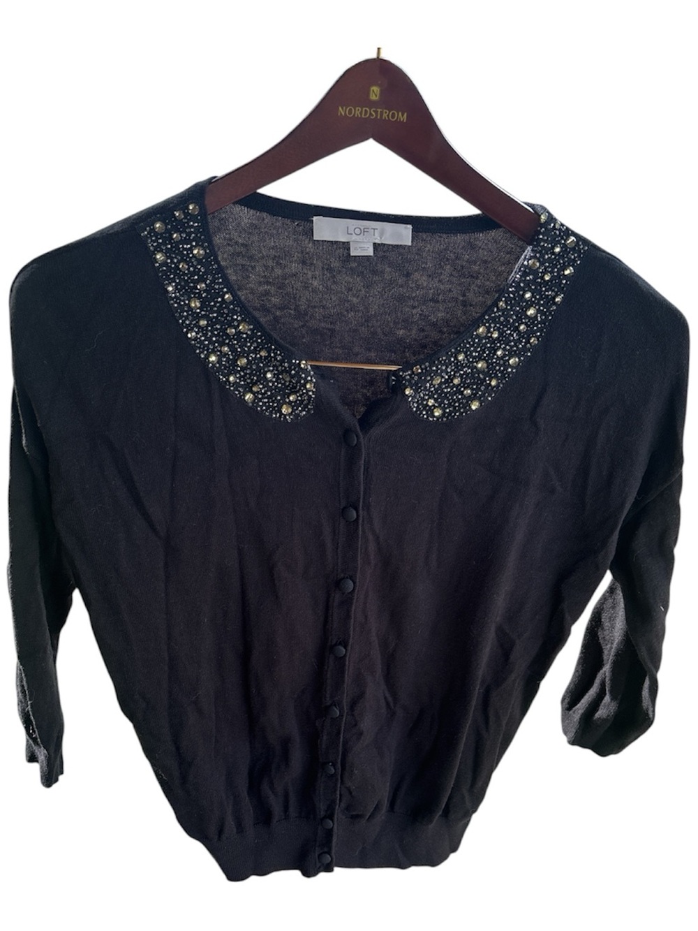 Ann Taylor jeweled button down black sweater